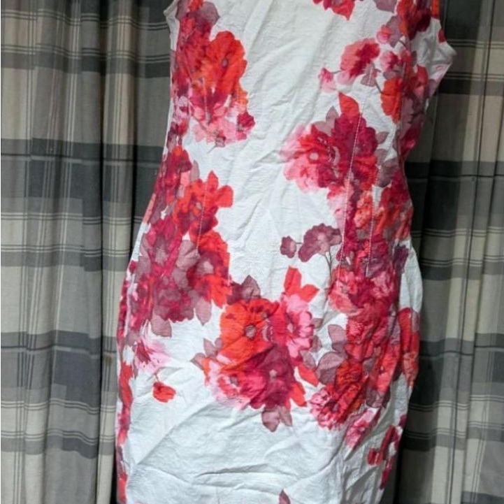Floral Sleeveless Dress - Red And White